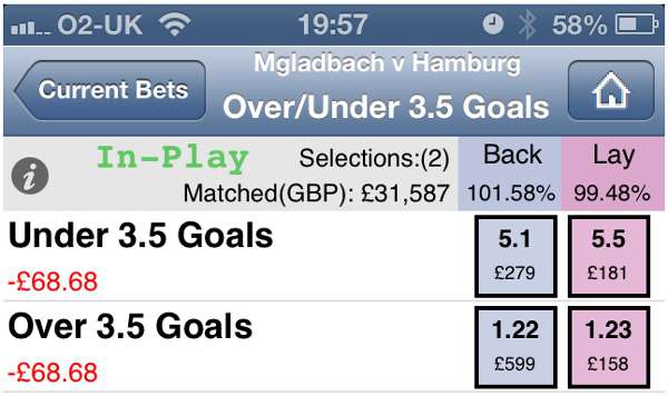 Football Betting - Betfair Mobile Phone App Screenshot