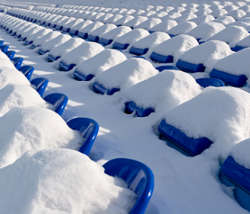 Football stadium after a strong snowfall