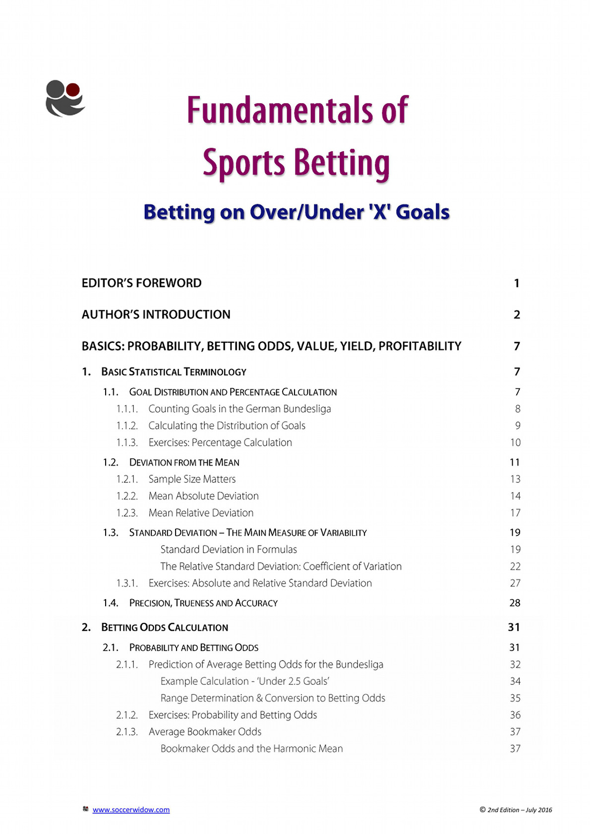 Betting Course Over Under - Table of Contents - page 1