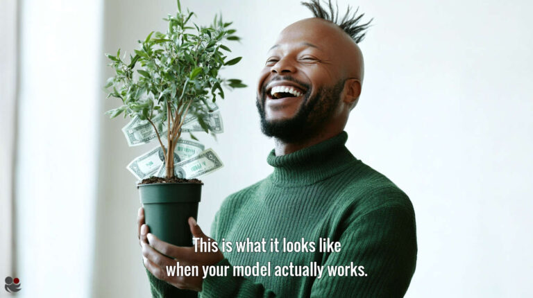 Happy man holding a potted money tree — metaphor for disciplined football betting and long-term profit mindset.