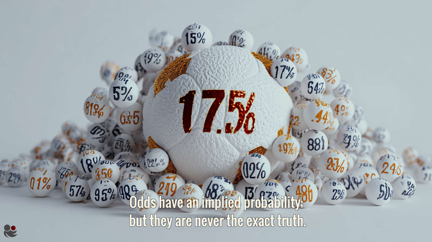 A large white soccerball printed with “17.5%” surrounded by smaller balls marked with various percentages, symbolising implied probabilities in betting odds.